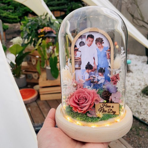 Hey Bonnie 芸格花藝 甜蜜時光 玫瑰花園玻璃罩LED永生花盅 情人節花禮