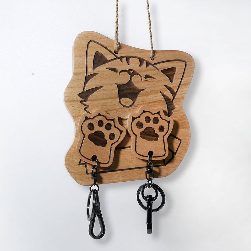 Shihu Meng cat interactive key ring hanging version birthday lover wedding Christmas home furnishings solid wood - Items for Display - Wood Brown