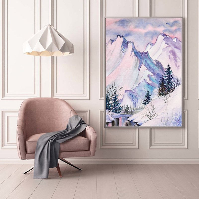 【Snow Mountains】Limited Edition Watercolor Print. Winter Hills Nordic Poster. - โปสเตอร์ - กระดาษ 