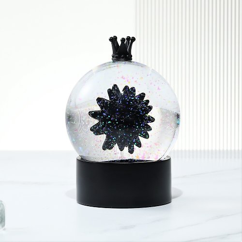JARLL 讚爾藝術 海膽(黑色)水晶球 上蓋皇冠黑 底座圓形黑