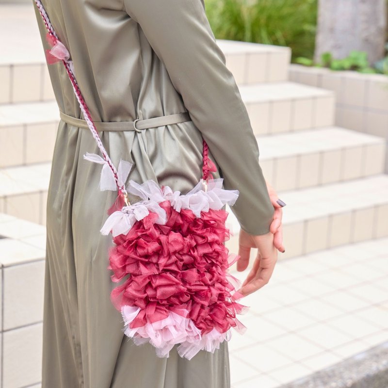 咲編荷葉邊小包 | 酒紅 - 手機殼/手機套 - 聚酯纖維 紅色