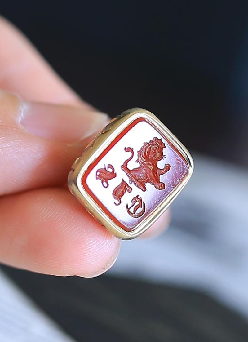 英國1850s鍍金【獅子】哥德文 吊墜型封蠟章 火漆章 waxseal - 其他 - 其他材質 金色