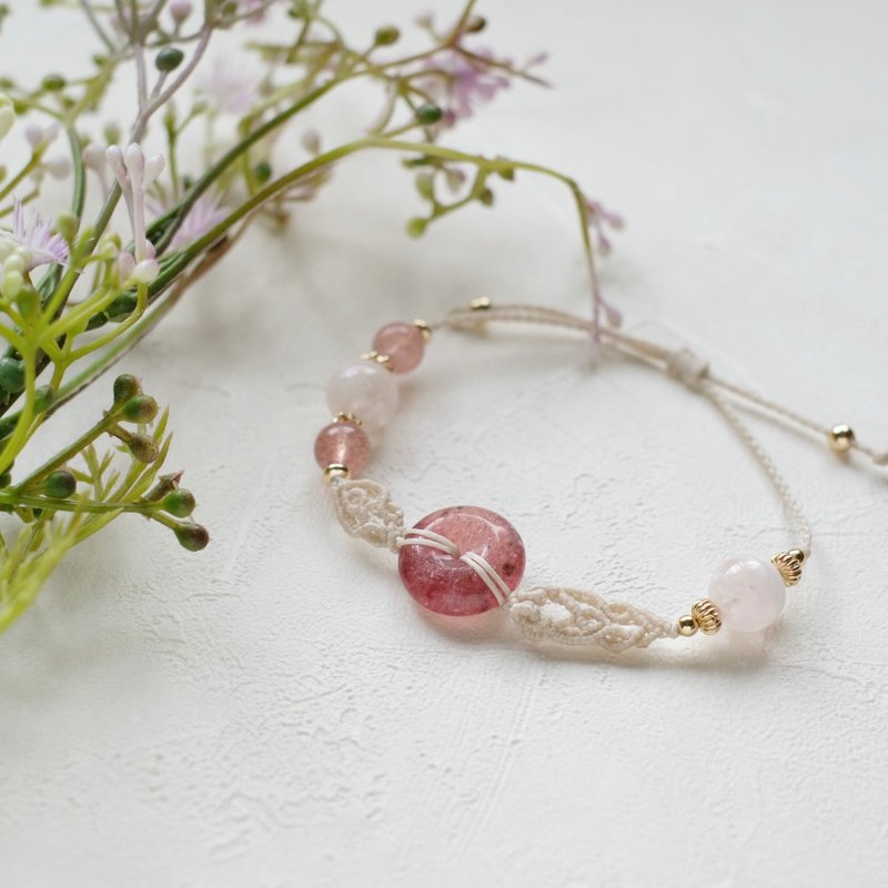 Strawberry Quartz Peace Buckle Macrame Bracelet - Bracelets - Polyester 