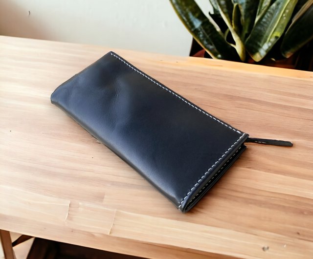 Handmade elegant leather zipper long clip mobile phone bag clutch