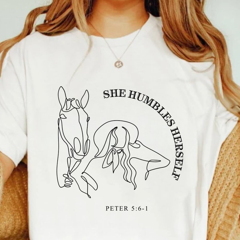 She Humbles Herself 1 Peter 5:6 Bible Verses Unisex Cropped Tops - เสื้อยืดผู้หญิง - ผ้าฝ้าย/ผ้าลินิน ขาว