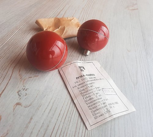 RetroRussia Soviet retro door knobs red balls – vintage Russian knobset round door handles