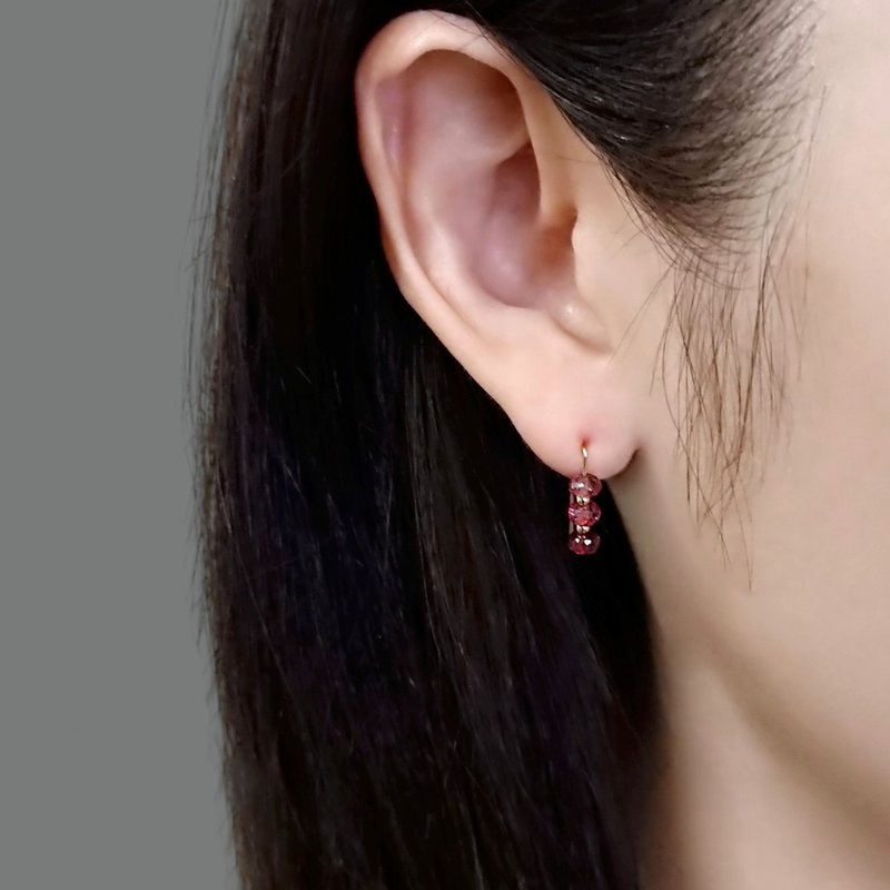 Tourmaline Faceted Rondelle 14K GF Rectangle Staple Earrings | Pink Red Fuchsia - ต่างหู - เครื่องประดับพลอย สึชมพู