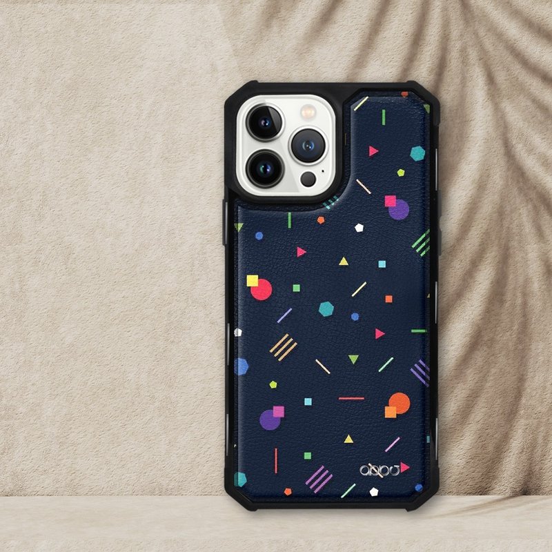 iPhone 13 Full Range of Military-Spec Shock-Resistant Leather Magnetic Phone Cases-Geometry (Black Shell) - เคส/ซองมือถือ - วัสดุอื่นๆ หลากหลายสี