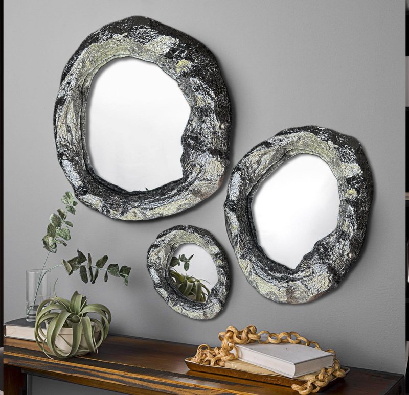 Set of 3 silver round mirrors, hanging mirrors for home, silver frame mirrors - 壁貼/牆壁裝飾 - 其他材質 銀色