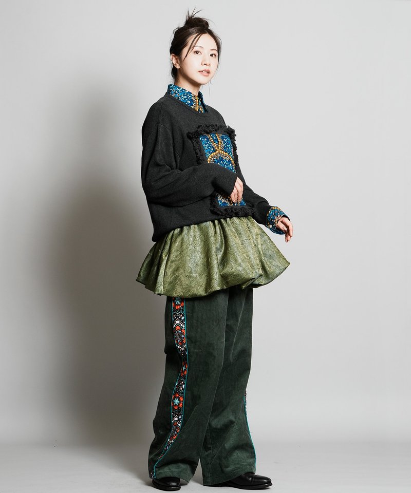 Multiway balloon cami bustier / mini skirt【KHAKI×AZURE STAR】 - 裙子/長裙 - 聚酯纖維 綠色