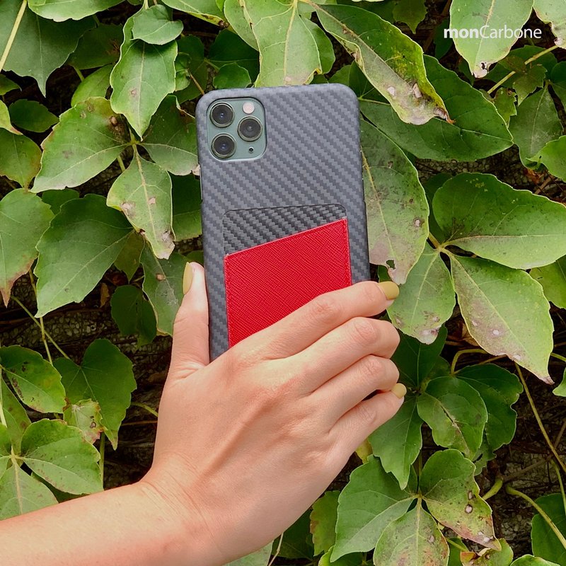 HOVERSKIN Scarlet Red Saffiano Leather Pocket for iPhone 11, 11 Pro, 11 Pro Max - เคส/ซองมือถือ - คาร์บอนไฟเบอร์ สีแดง