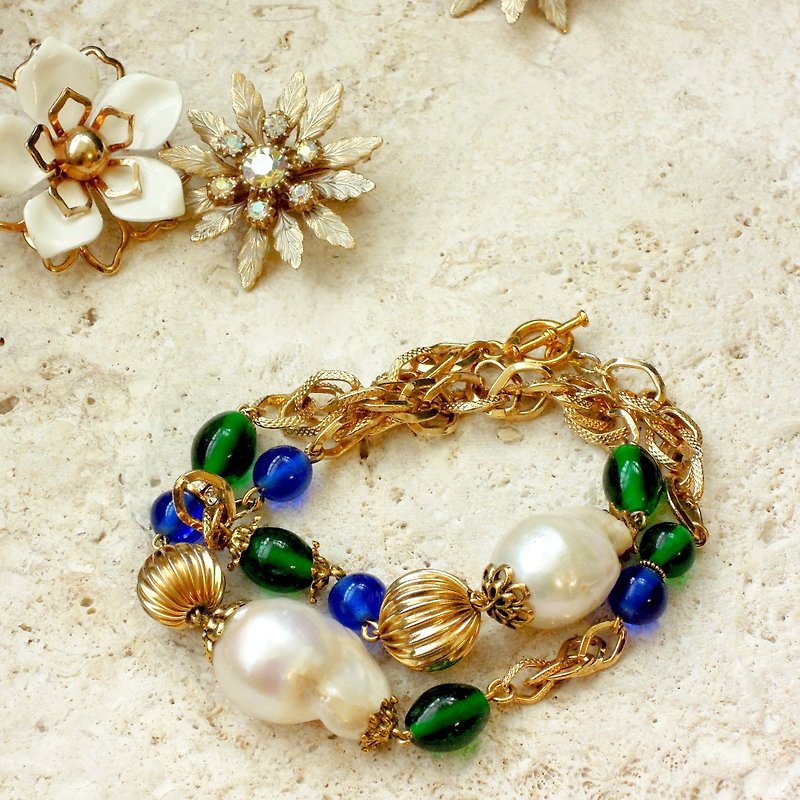 Venetian glass with baroque pearl around the bracelet - สร้อยข้อมือ - วัสดุอื่นๆ 