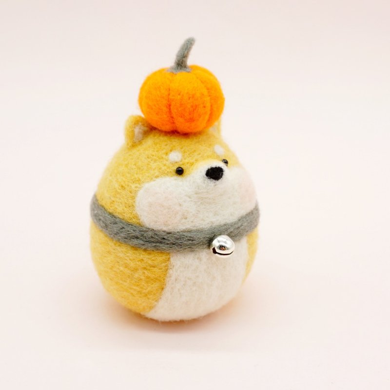 Wool Felt Shiba Inu Pumpkin Key Ring Needle Felt Best Gift for Dog Lover - Charms - Wool Orange