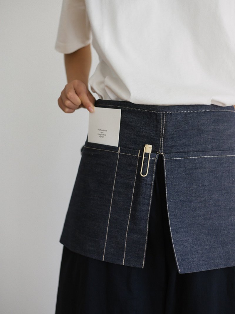 Denim half-length slit double-piece waist skirt craftsman work clothes work bag - ผ้ากันเปื้อน - ผ้าฝ้าย/ผ้าลินิน สีน้ำเงิน