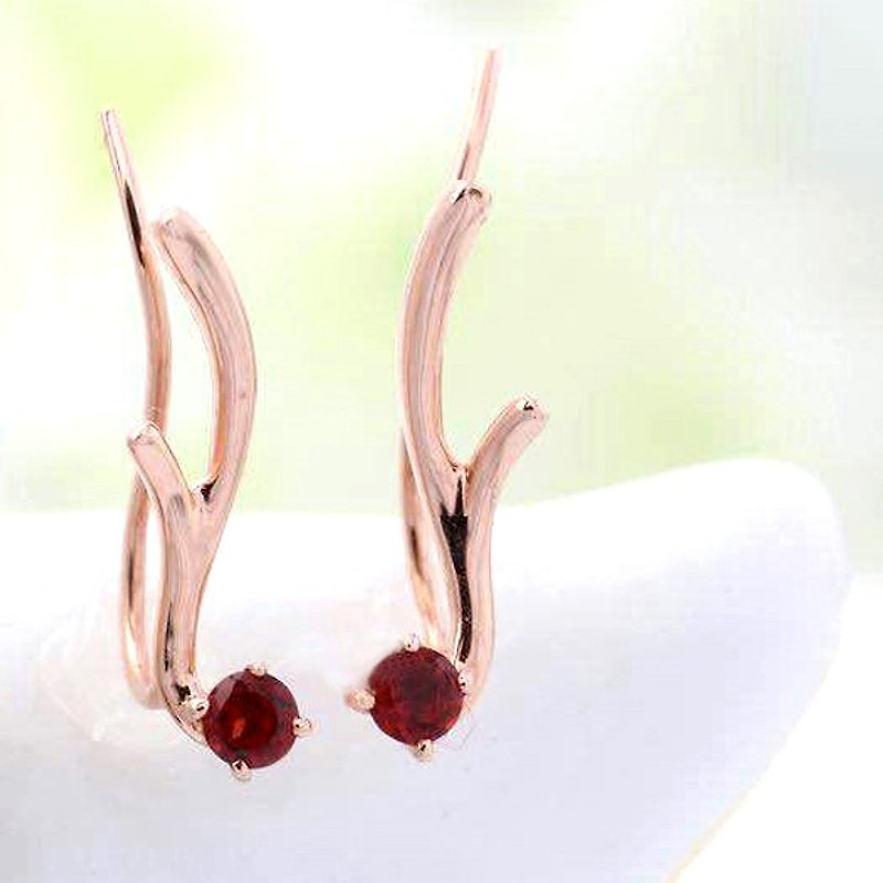 Exclusive Order - Happy red deer -2.5mm circular chamfer Moonstone 18K rose gold earrings - ต่างหู - เครื่องเพชรพลอย ขาว