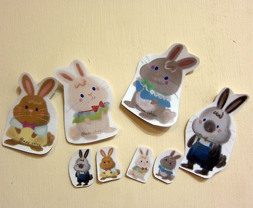 毛球工坊 【完全防水貼紙套組】 手繪插畫風格 捲捲兔 兔 rabbits bunny