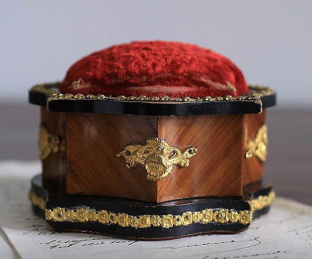 French 19th velvet antique needle cushion box jewelry box] jewelry
