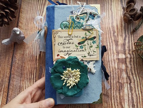 junkjournals Blue Dragonfly junk journal handmade Botanical Nature Butterfly notebook