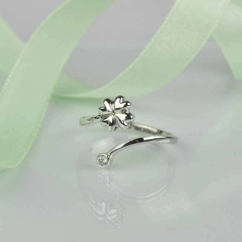 clover open ring /sterling silver /zircon - แหวนทั่วไป - เงินแท้ สีเงิน