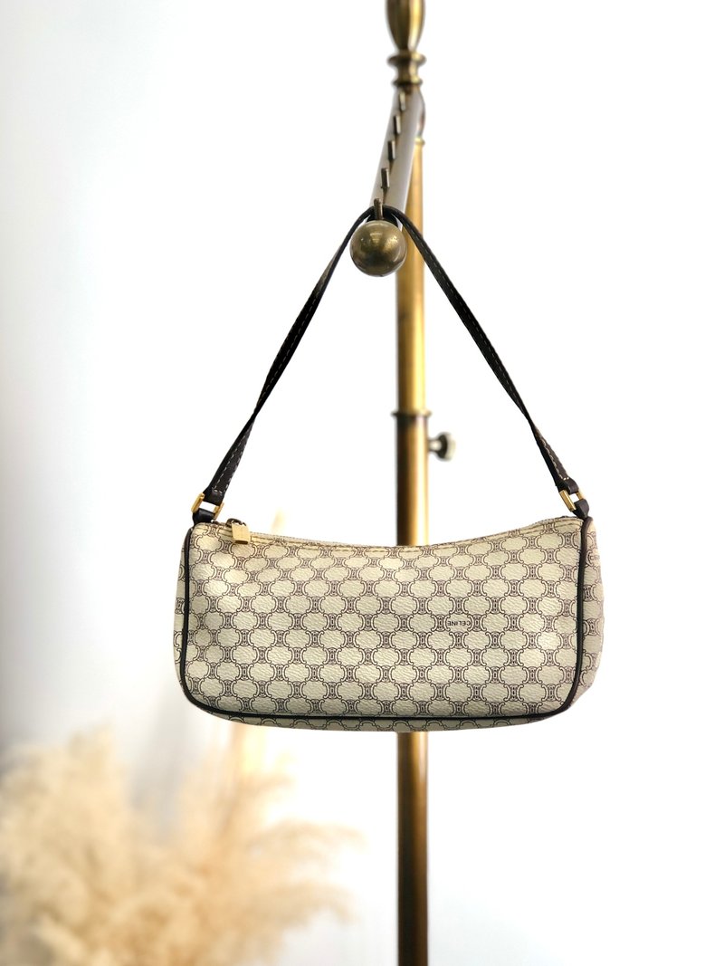 【 日本直送　名牌中古包 】CELINE セリーヌ マカダム ショルダーバッグ ホワイト PVC レザー ミニバッグ ホーボーバッグ ヴィンテージ 3hc4ep - ショルダーバッグ - 防水素材 ホワイト