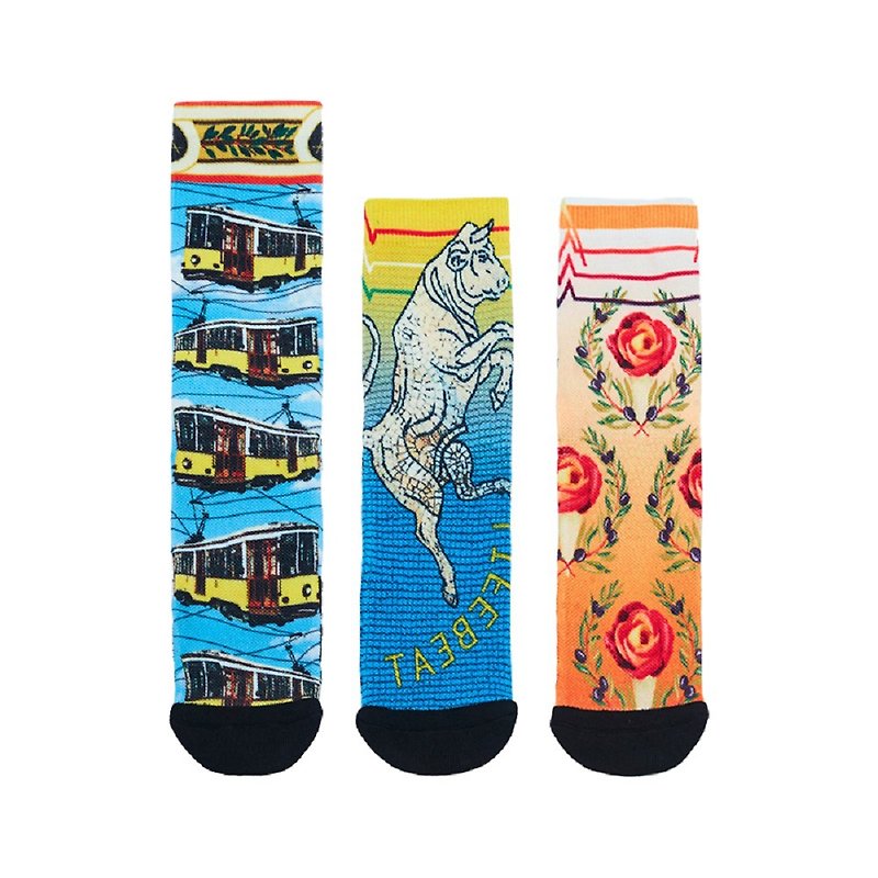 【福袋】米蘭系列男女印花潮流運動襪禮盒(3雙) - 襪子 - 聚酯纖維 
