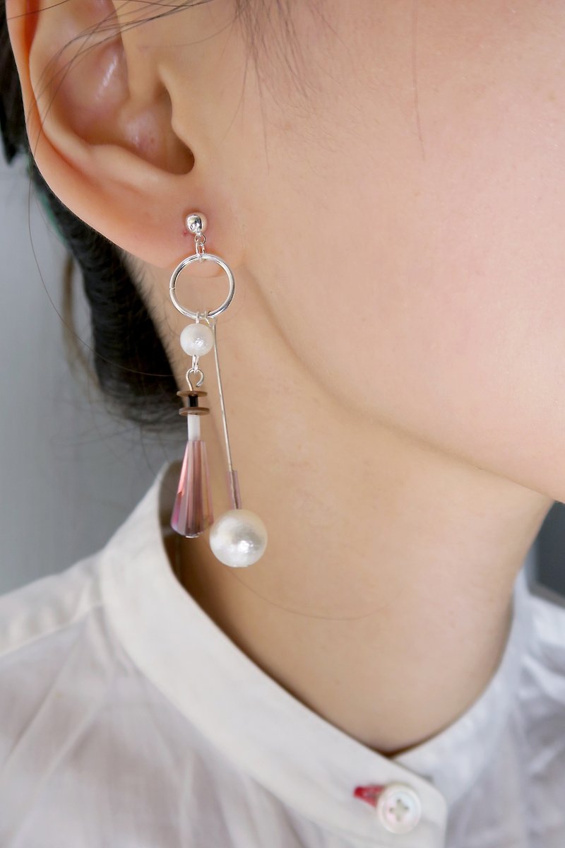 OUD Original. Handmade Geometric - Pearls and Crystal Beads Drop Earring/Clip-on - Earrings & Clip-ons - Sterling Silver 
