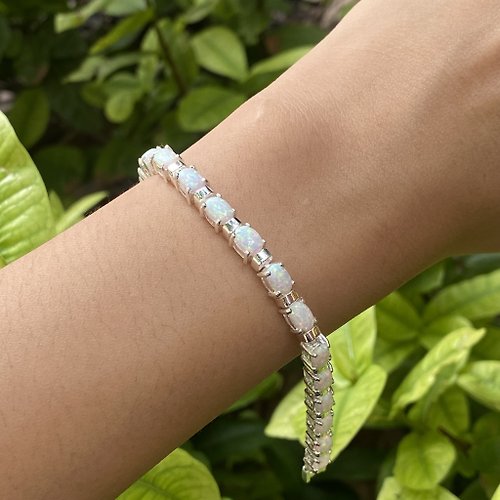 alisadesigns Stunning Quality White Gilson Opal Tennis Bracelet 925 Sterling Silver
