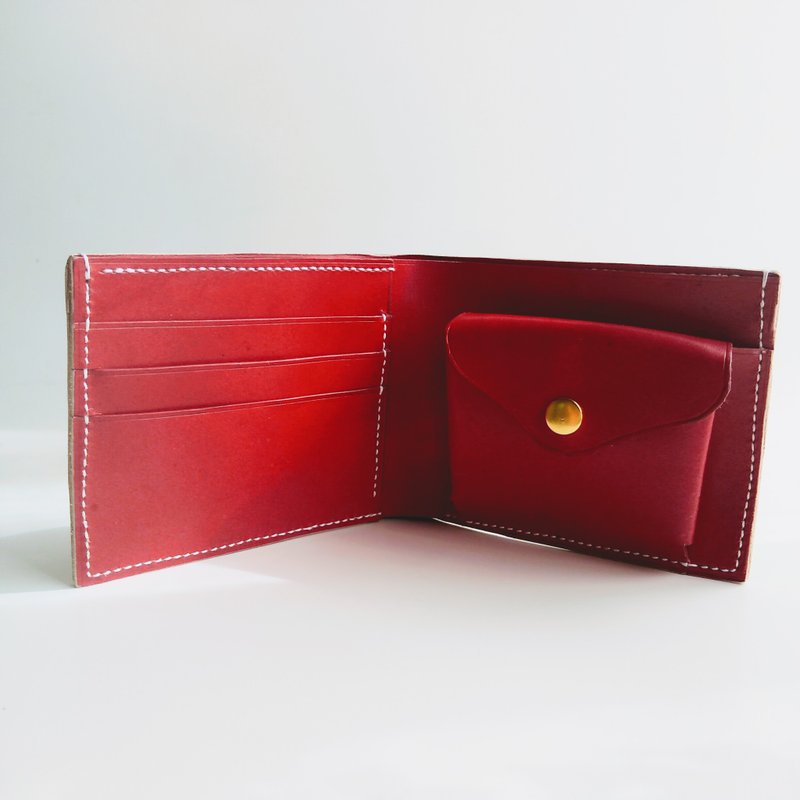 Genuine Leather - Hand-stitched - Hand-dyed adult red and check bi-fold wallet - red and yellow check - Wallets - Genuine Leather Yellow