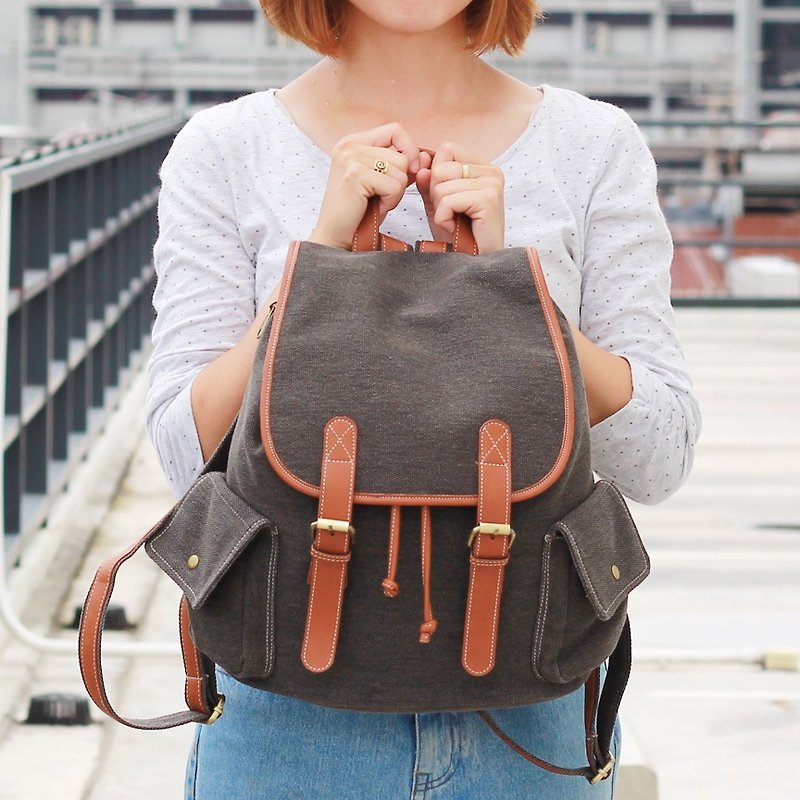 backpack – smoke brown - 後背包/書包 - 棉．麻 咖啡色