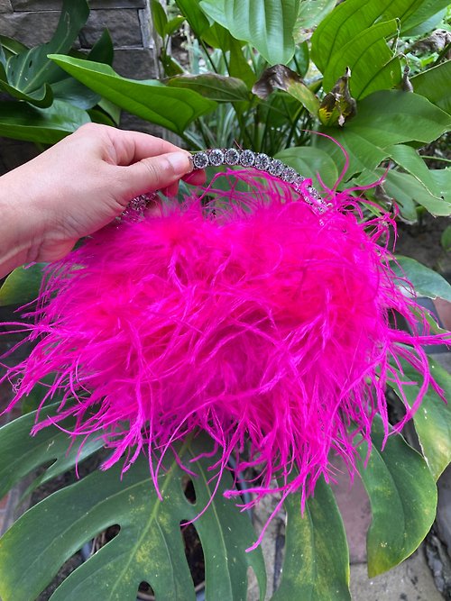 sginstar Venie hot pink feathers mini bag for cocktail party