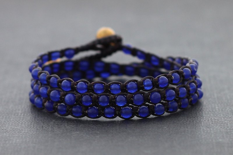 Beaded Woven Wrap Bracelets Blue Jade Brass Unisex - สร้อยข้อมือ - หิน สีน้ำเงิน
