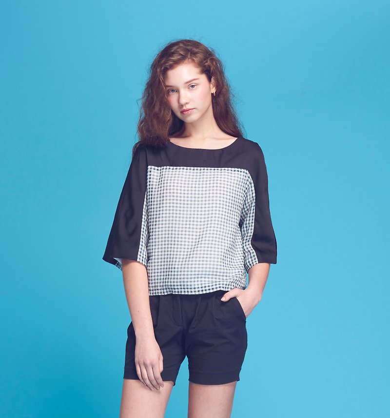Grid-Blue - Women's Tops - Other Materials 