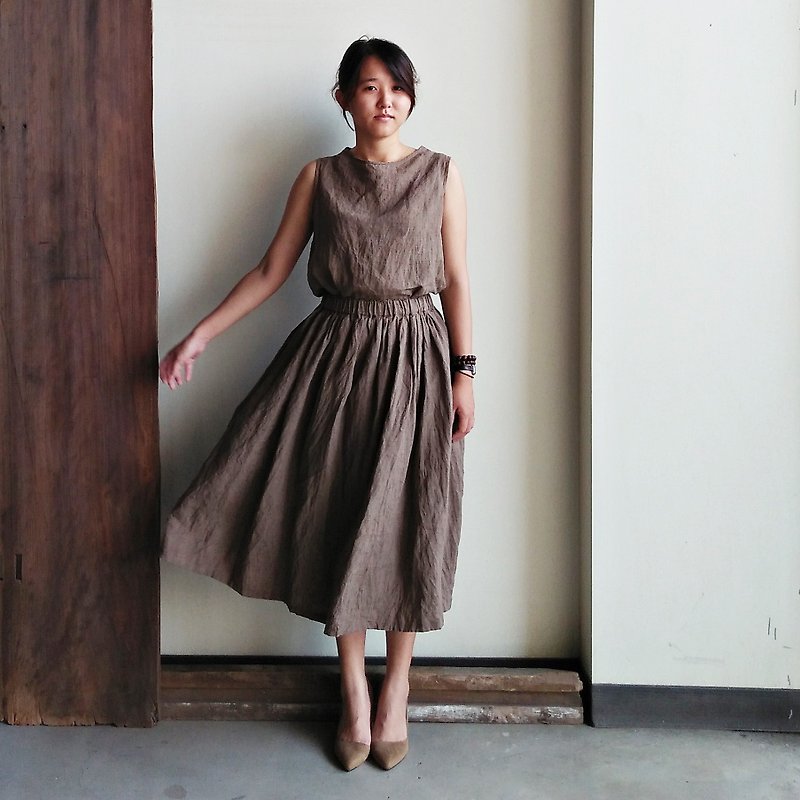 Discounted long skirt linen brown / optional color - กระโปรง - ผ้าฝ้าย/ผ้าลินิน สีนำ้ตาล