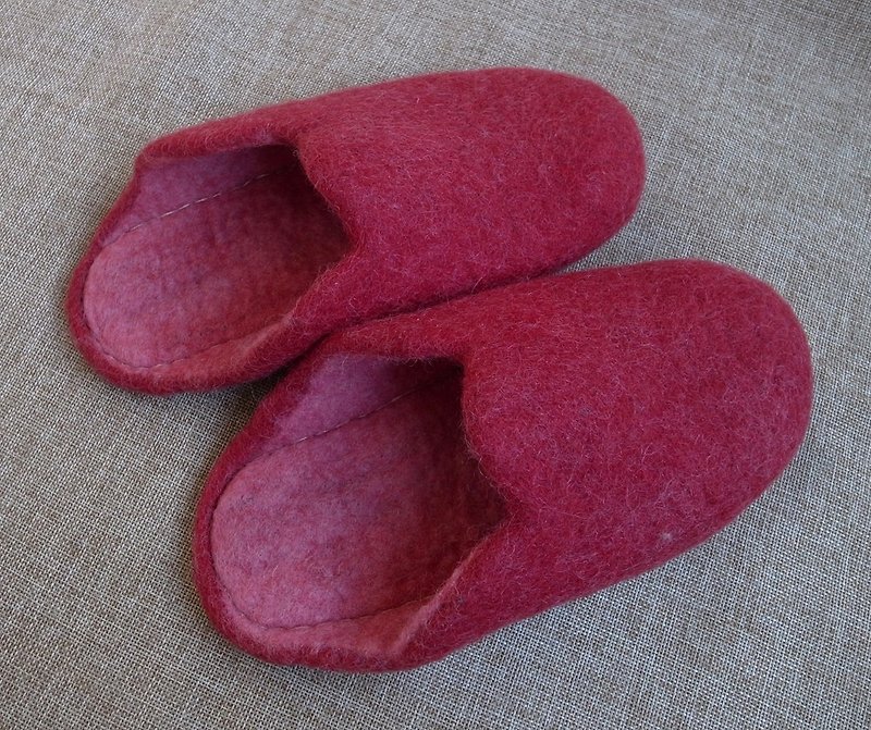 【樂拍子】尼泊爾 羊毛氈 手工鞋 室內鞋 室內拖（紅_23cm） - 室內拖鞋 - 羊毛 紅色