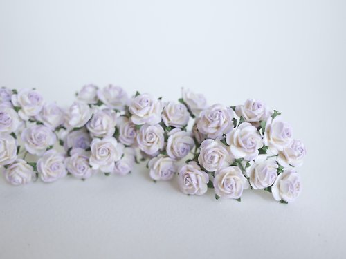 makemefrompaper Small DIY Paper Flower, 100 pieces, rose size 1.5 cm., pale purple brush colors.