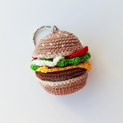 Creative Crochet Hamburger Car Keychains Sweet Knitted Donut
