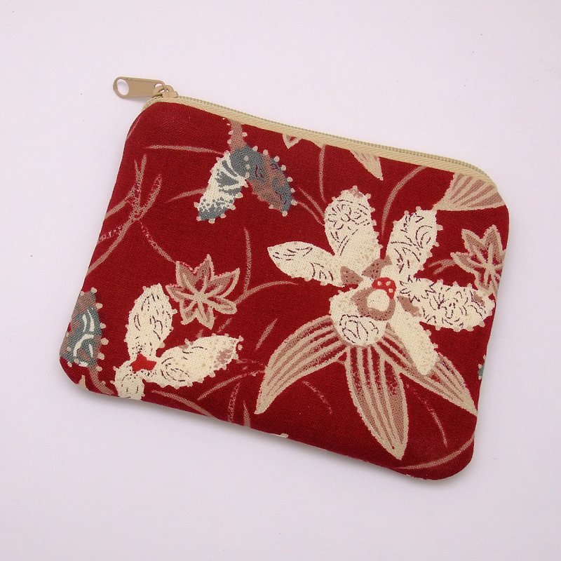 Zipper pouch / coin purse (padded) (ZS-172) - กระเป๋าใส่เหรียญ - ผ้าฝ้าย/ผ้าลินิน สีแดง
