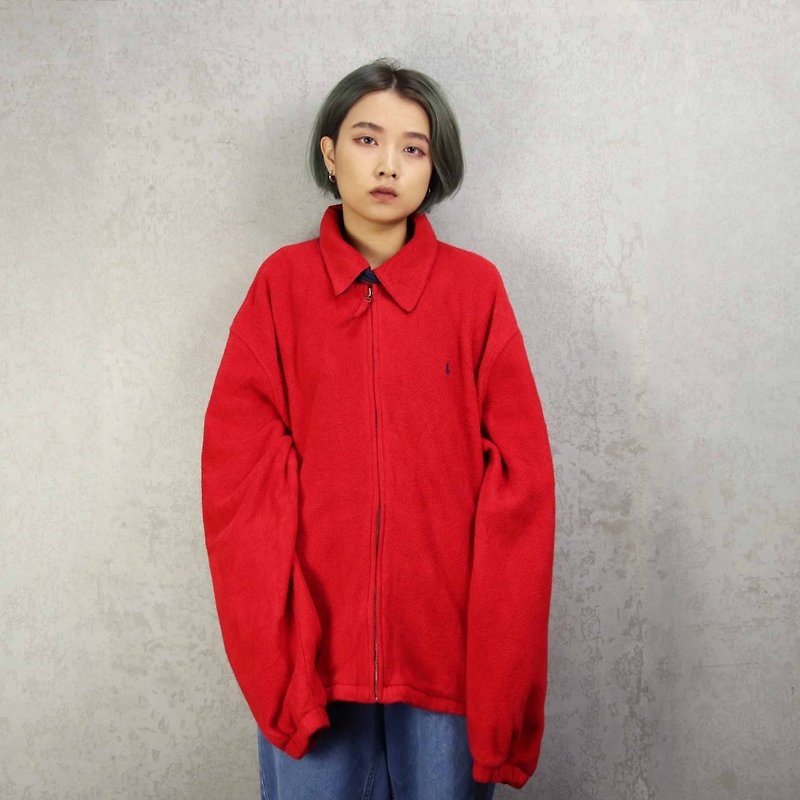 Tsubasa.Y Antique House A04 Polo Red Fleece Brushed Jacket, Fleece Jacket Warm Jacket - Men's Coats & Jackets - Other Man-Made Fibers 