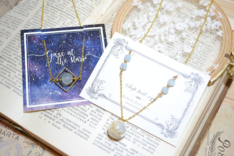 Goody Bag - Anniversary Clarinet Necklace Combination | Natural Stone Crystal Planet Dry Flower Necklace 【Blue Combination Bag】 - สร้อยคอ - โลหะ สีน้ำเงิน