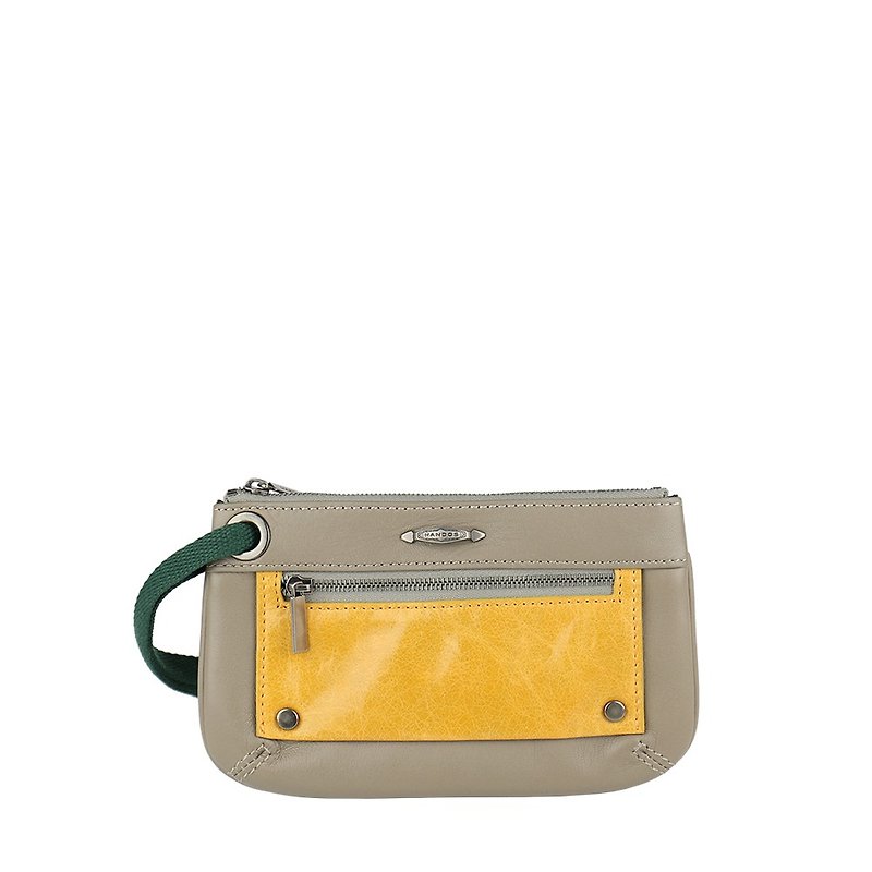 The last exhibit [Bracelet] Leather Romantic Lightweight Clutch-Grey x Yellow - กระเป๋าคลัทช์ - หนังแท้ สีเหลือง