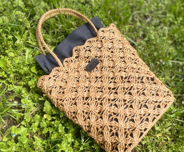 手編みクロシェ風 ラフィアバッグ Raffia Muse 1943 手編みクロシェ風 ラフィアバッグ Raffia Muse 1943 (かごバッグ