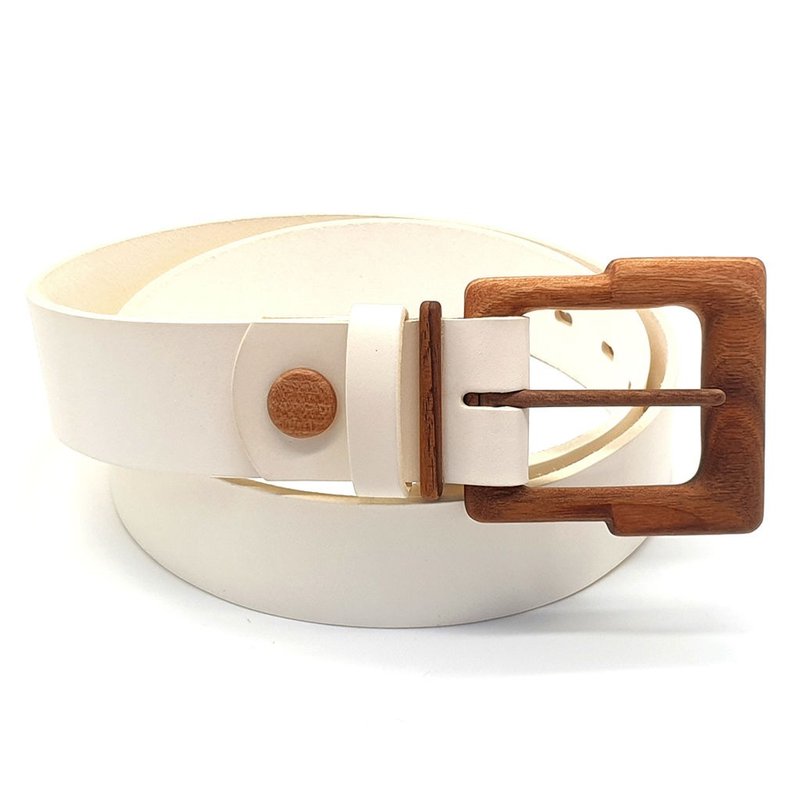 Wood Belt Powell Pride 422 - Biodegradable Walnut Wood White Leather Belt - 腰帶/皮帶 - 木頭 白色