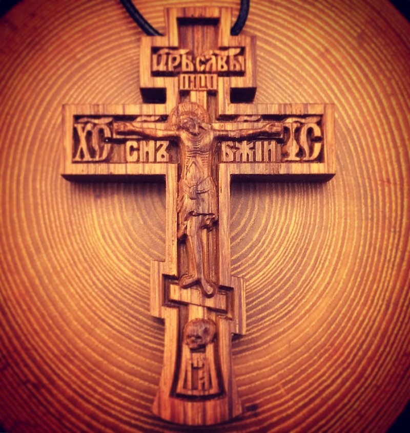 約翰威克的靈感十字東正教十字架十字架禮物 - 項鍊 - 木頭 咖啡色