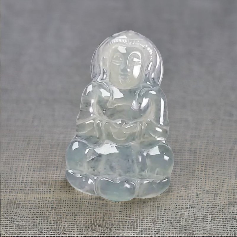 冰種翡翠觀音菩薩 | 天然緬甸玉A貨翡翠 | 送禮 - 項鍊 - 玉石 綠色