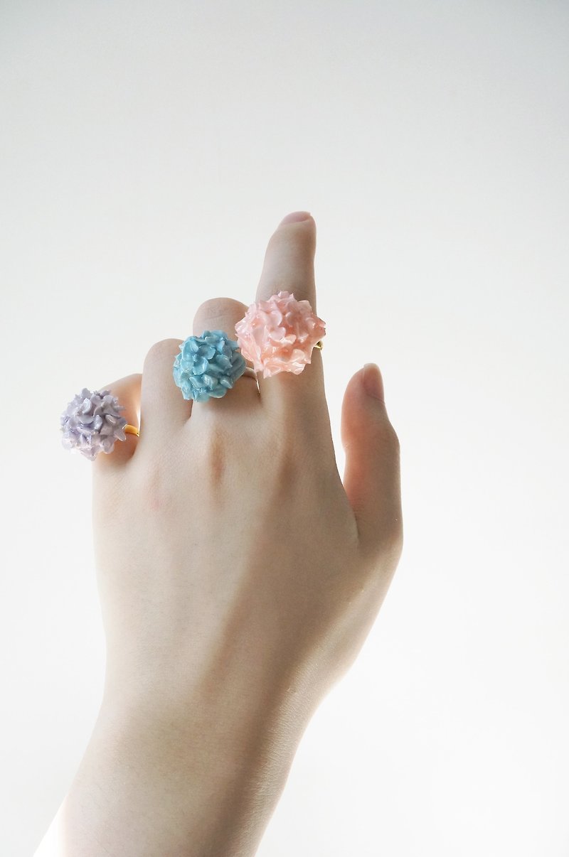 繡球花戒指 手工黏土裱花 可客製 - 戒指 - 黏土 多色