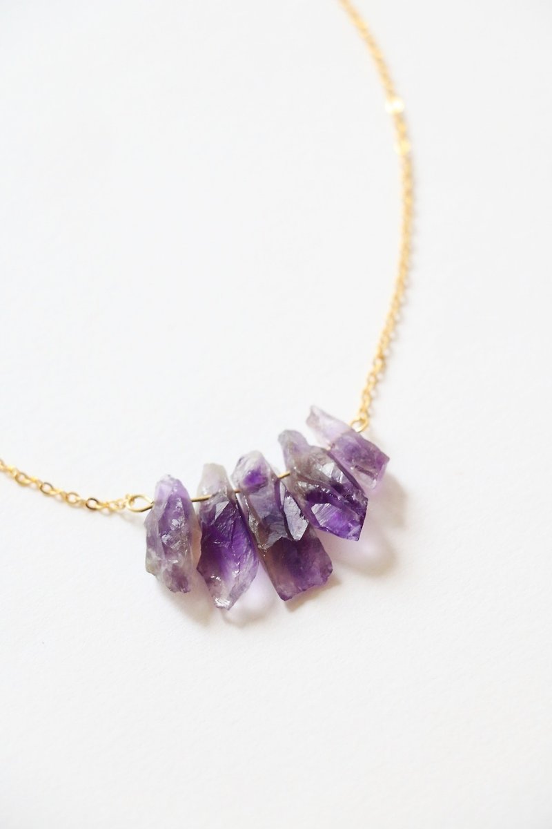天然紫水晶 原石頸鍊項鍊 紫水晶項鍊 鍍金輕珠寶頸鍊  - 項鍊 - 寶石 紫色