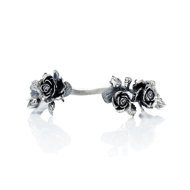 Handmade silver 925 sterling silver rose flower bracelet - สร้อยข้อมือ - เงินแท้ สีเงิน