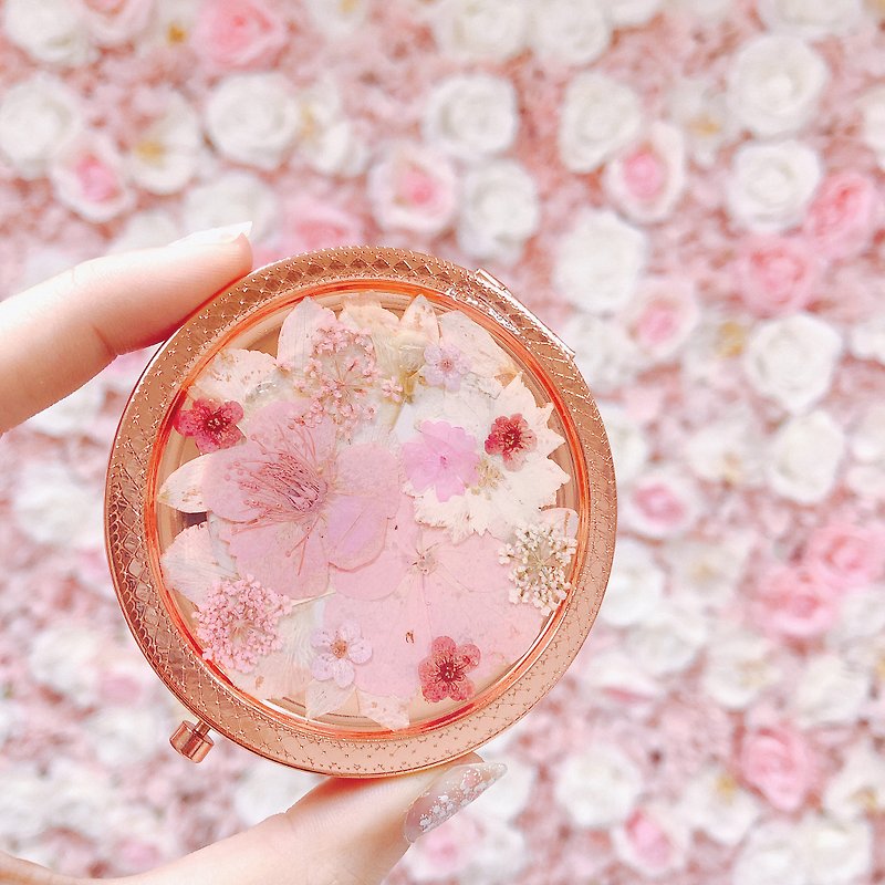 Pressed Flower Pattern Small Mirror Box | Japanese Fresh | Gifts | Cherry Blossom - Makeup Brushes - Plants & Flowers Pink