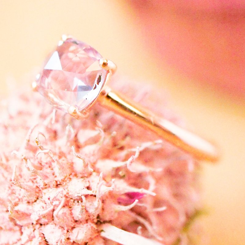 6mm 枕形 玫瑰刻 紫晶 純銀電18K玫瑰金 戒指 指環 - 戒指 - 寶石 紫色