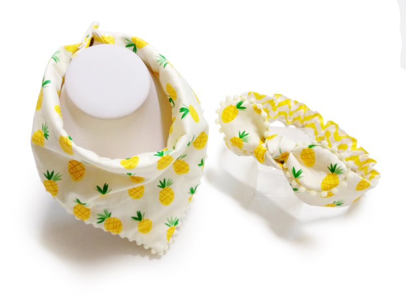 Fruit joy-pineapple ball lace double-sided saliva towel + hair tie set - Baby Hats & Headbands - Cotton & Hemp Multicolor